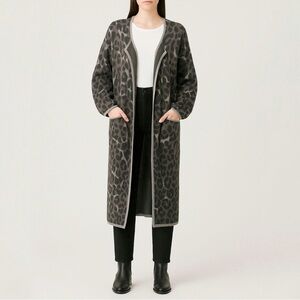 MOUSSY Snow Leopard Print Duster Cardigan Sweater